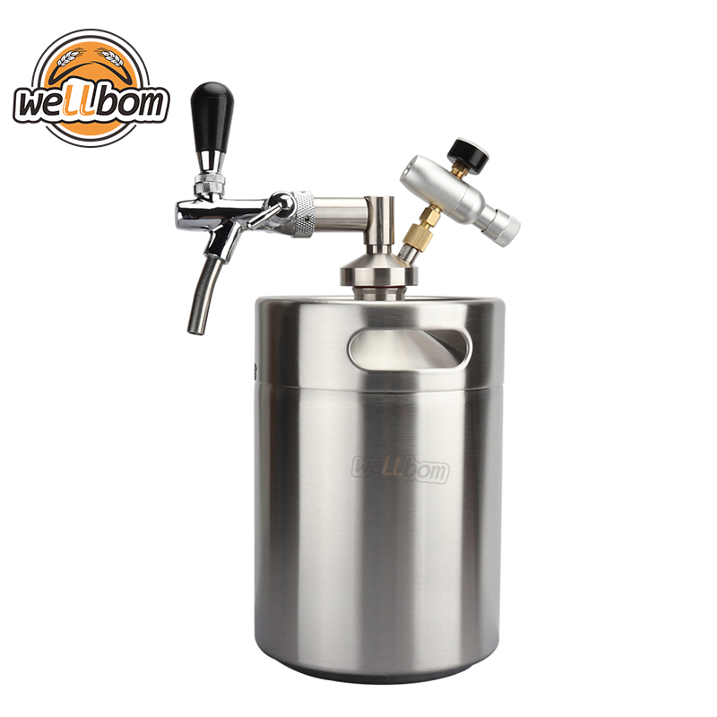 5L Mini Keg Stainless Steel Beer Growler + Beer Spear with Adjustable tap Faucet with CO2 Injector Premium Home brewing